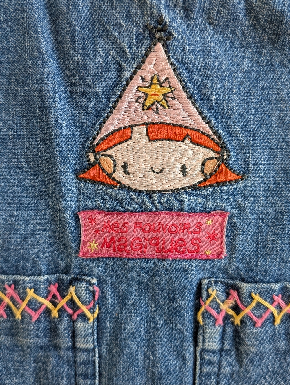 VINTAGE - Souris Mini - 12M  Denim Pinafore Dress with Embroidered Pink Girly - Picture 2 of 7